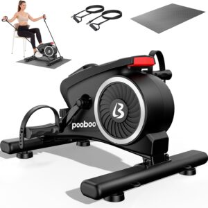 pooboo Under Desk Bike Pedal Exerciser, Quiet Magnetic Mini Exercise Bike with 16 Resistance Levels, Arm & Leg Workout, Resistance Bands & Non-Slip Mat for Home Office Therapy