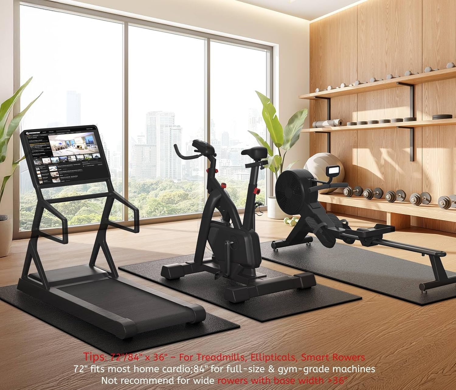 Treadmill Mat, 7'x3'/6'x3'/6'x2.5'/5.6'x2'/4'x2', 6mm Thick Exercise Equipment Gym Mat for Hardwood FloorCarpet, Compatible with Peloton Bike, Indoor Spin Bike, Elliptical - Image 3