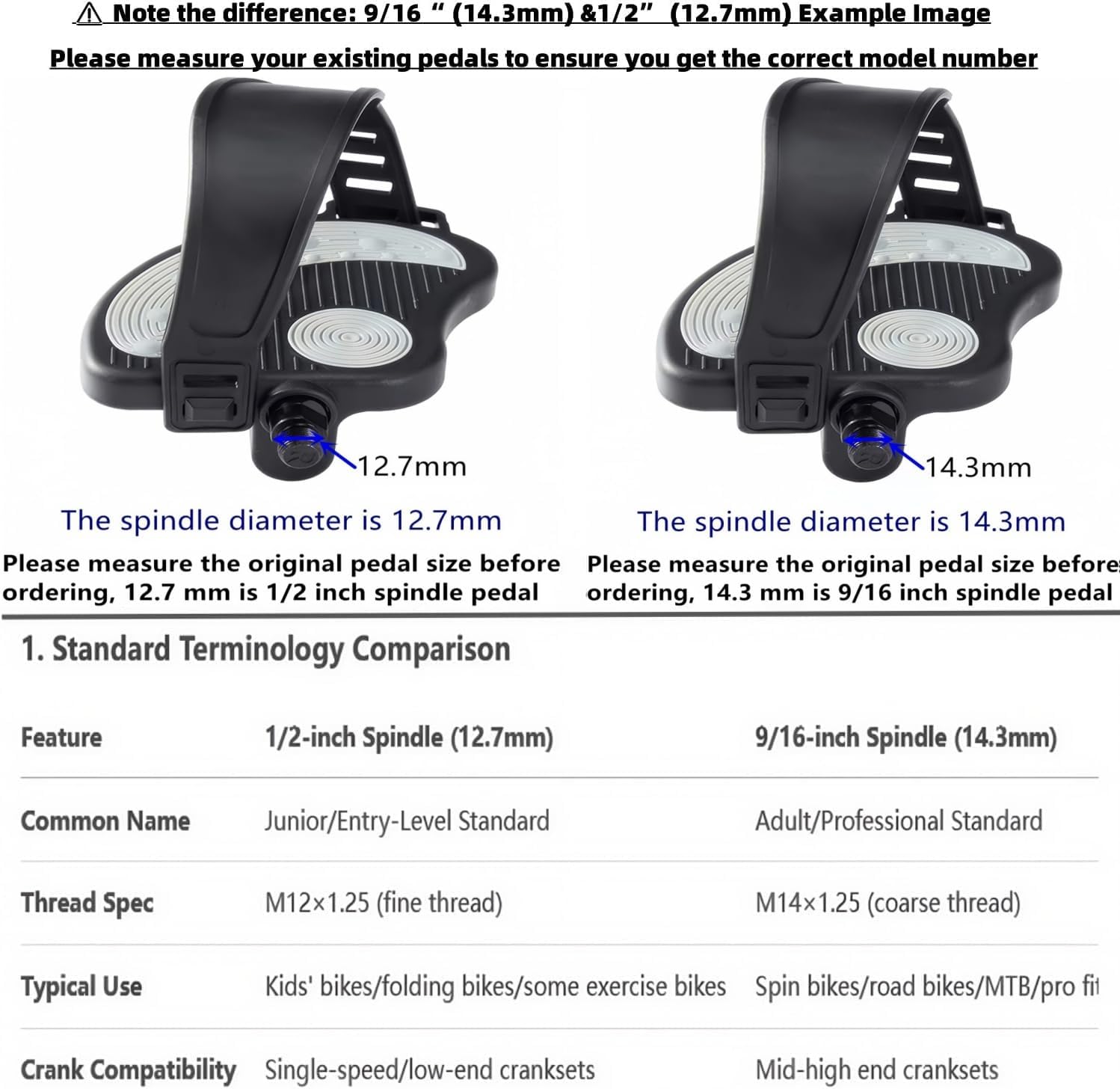 YBEKI Pro-Grade Exercise Bike Pedals with Adjustable Straps - 9/16" & 1/2" Spindle for Indoor Peloton/Schwinn/Spin Bikes | Heavy-Duty PP Plastic & PVC Straps + 500lb Capacity - Image 7