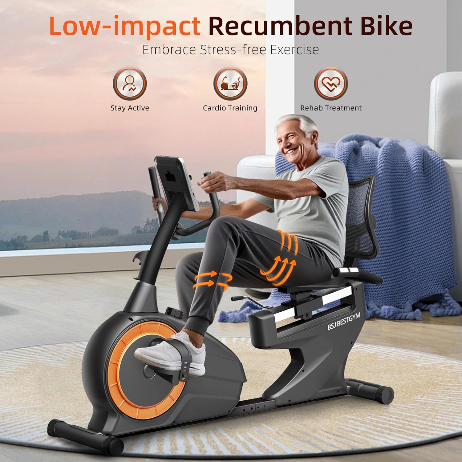 Recumbent Exercise Bike, Recumbent Stationary Bike for Home, Recumbent Bike 350LBS Weight Capacity, Magnetic Recumbent Bike with Smart APP, LCD Monitor, Heart Rate Handle - Image 2