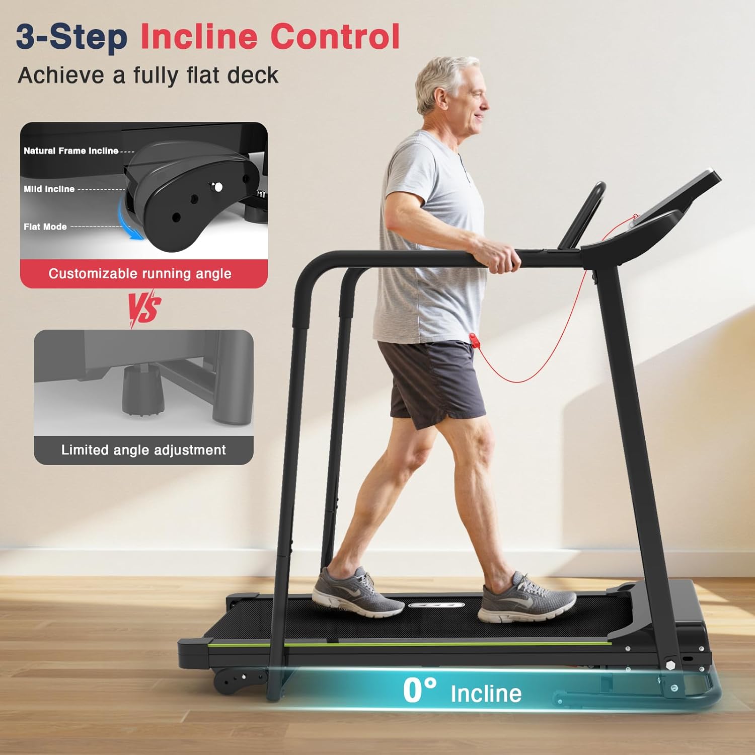 Redliro Walking Treadmill with Long Handrail for Balance, Recovery Fitness Exercise Machine Foldable for Home use with Holder for Phone & Cup,LCD Display, 300 lbs Capacity - Image 3
