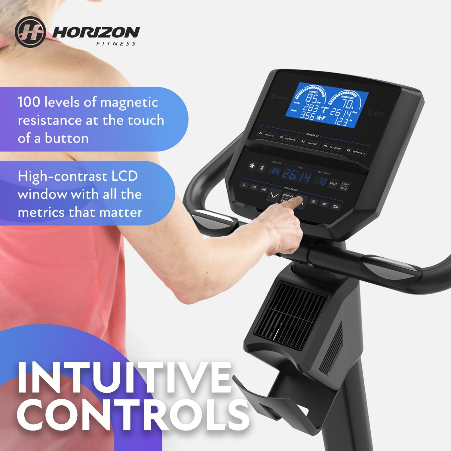 Horizon Fitness 5.0U Upright Bike, Fitness & Cardio, Magnetic Resistance Cycle with Bluetooth, Padded Seat, Step-through Frame, and 300lb Weight Capacity - Image 4