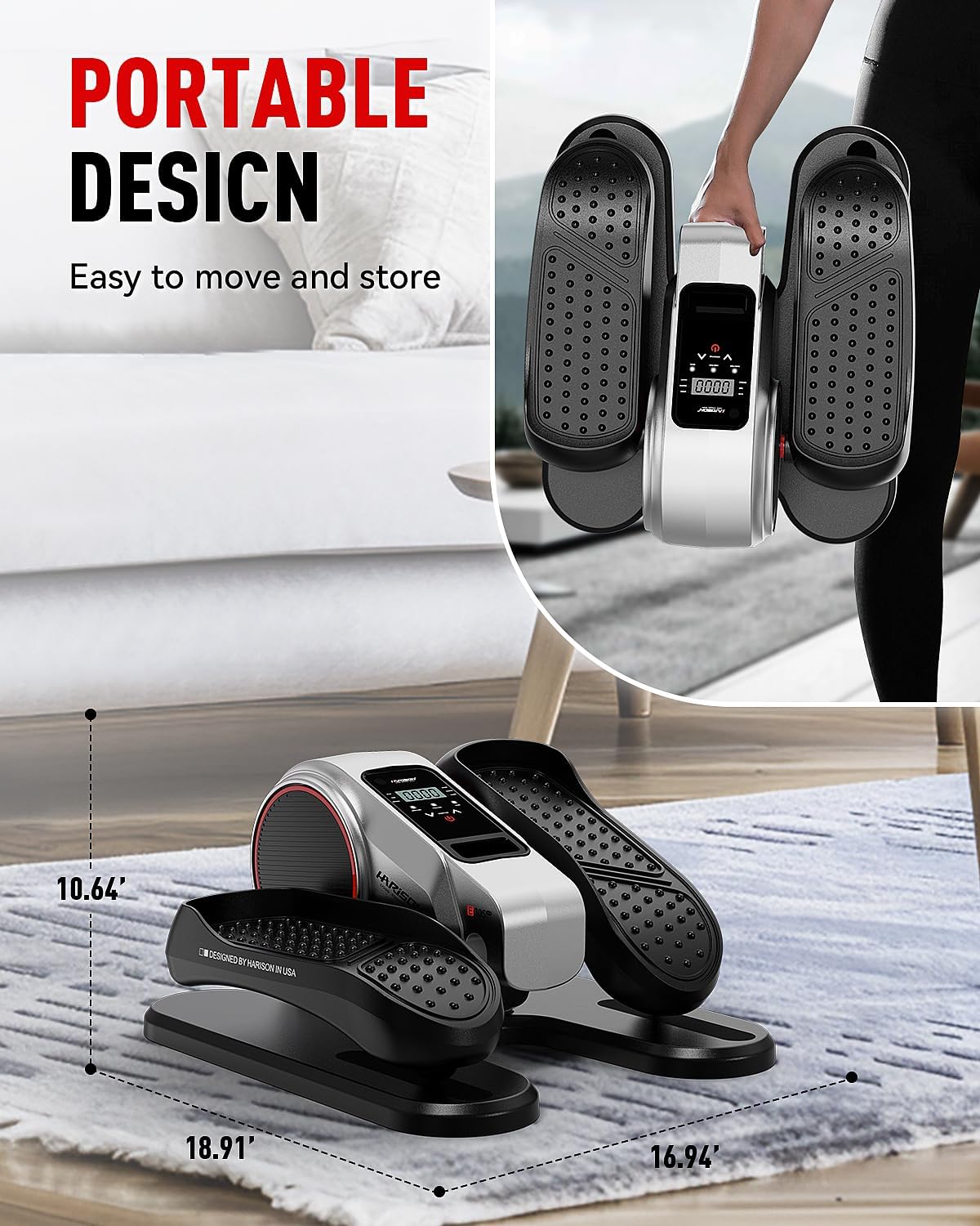 HARISON Under Desk Elliptical Machine for Seniors, Mini Elliptical with 12-Level Magnetic Resistance Adjustable, Bidirectional Motion, Pre-Assembled Low-Impact Leg Exerciser with Floor Mat - Image 7