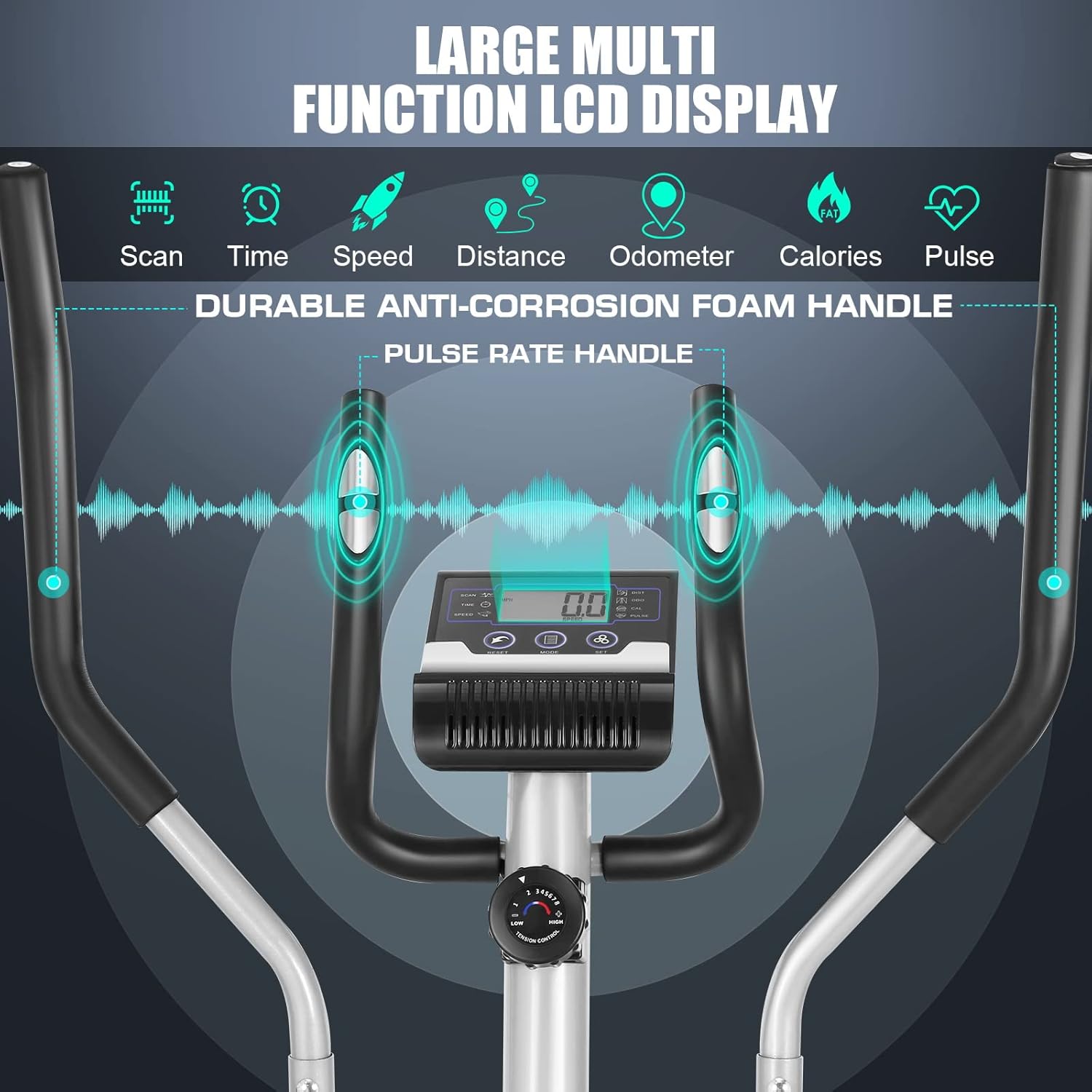 Elliptical Exercise Machine,Elliptical Machine Max 500LBS for Safety&Hyper-Quiet Magnetic Driving System,Elliptical Trainer with Pulse Rate Grips&LCD Monitor,15.5IN Stride,8-Levels Resistance - Image 3