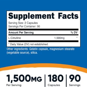 Nutricost L-Citrulline 1500mg, 180 Capsules – 750mg Per Capsule, Gluten Free, Non-GMO, Packaging May Vary