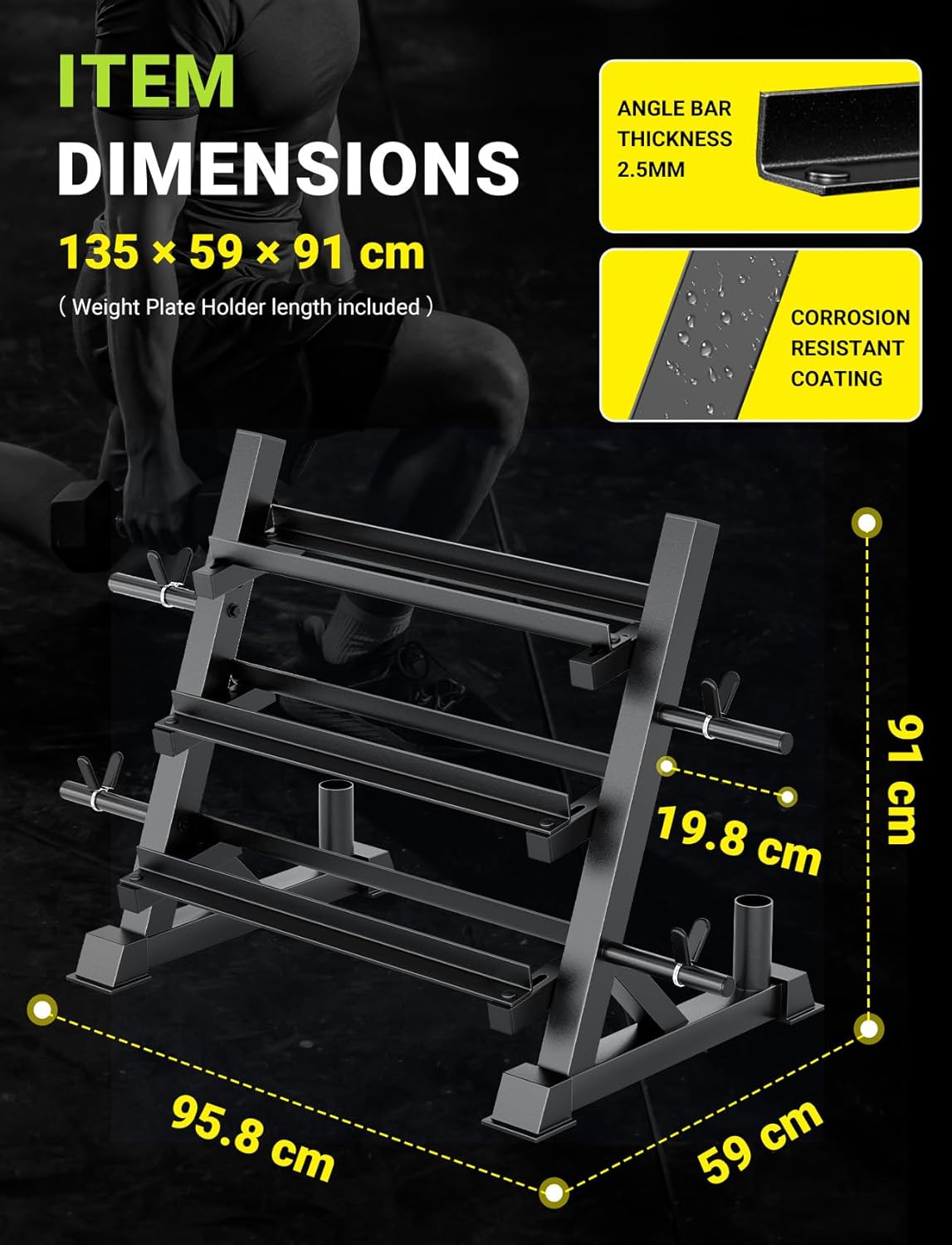 YOLEO Professional Dumbbell Rack, 1100LBS Capacity Weight Rack for Dumbbells Barbells Kettlebells, 3-Tier Adjustable Weight Stand, Multifunctional Weight Storage, Compact Weight Organizer for Home Gym (Rack Only) - Image 5