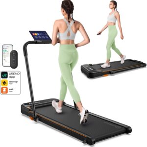 UREVO Strol 2E Smart 2-in-1 Folding Treadmill, Compact Walking Pad with Safety Handle, Plug and Play, Standing Desk Treadmill with Dual LED Display, Smart APP, Walking or Running for Home Office
