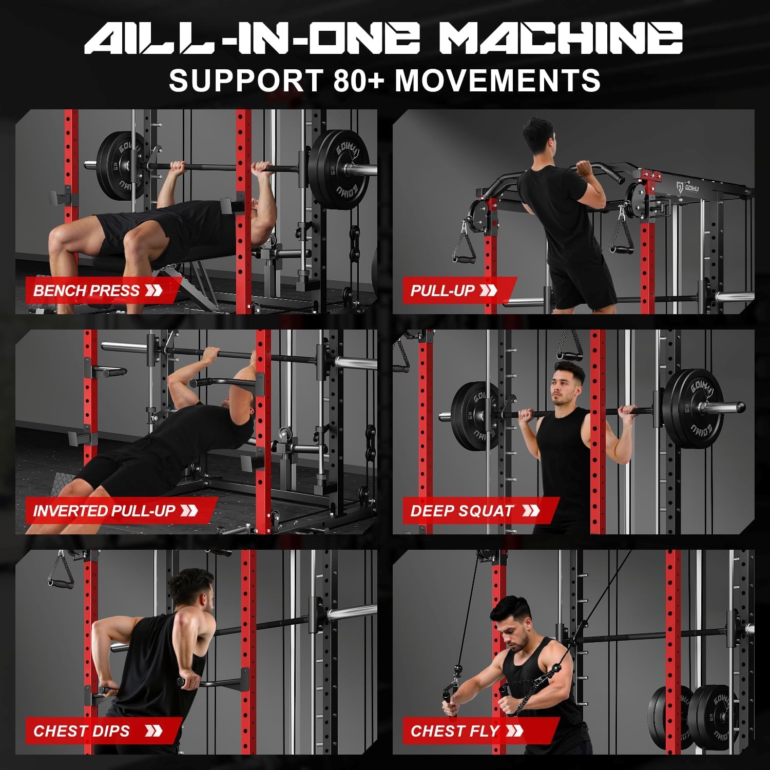 S1-V4 Smith Machine, 2000LBS Power Cage with Cable Crossover System, All-in-One Squat Rack with Smith Bar, Workout Cage Strength Training Equipment with Attachments - Image 8