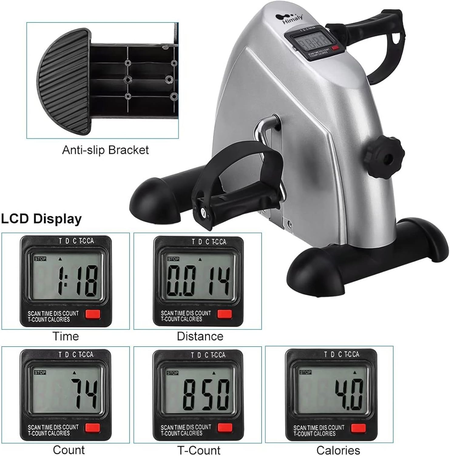 Mini Exercise Bike, himaly Under Desk Bike Pedal Exerciser Portable Foot Cycle Arm & Leg Peddler Machine with LCD Screen Displays - Image 2