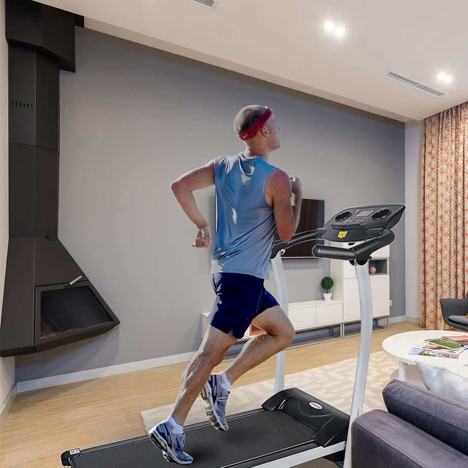 YSSOA High Performance Folding Treadmill, Workout Running Machine with LCD Display and Phone Slot, Compact Treadmill for Fitness Gym Exercise, White and Black. - Image 6