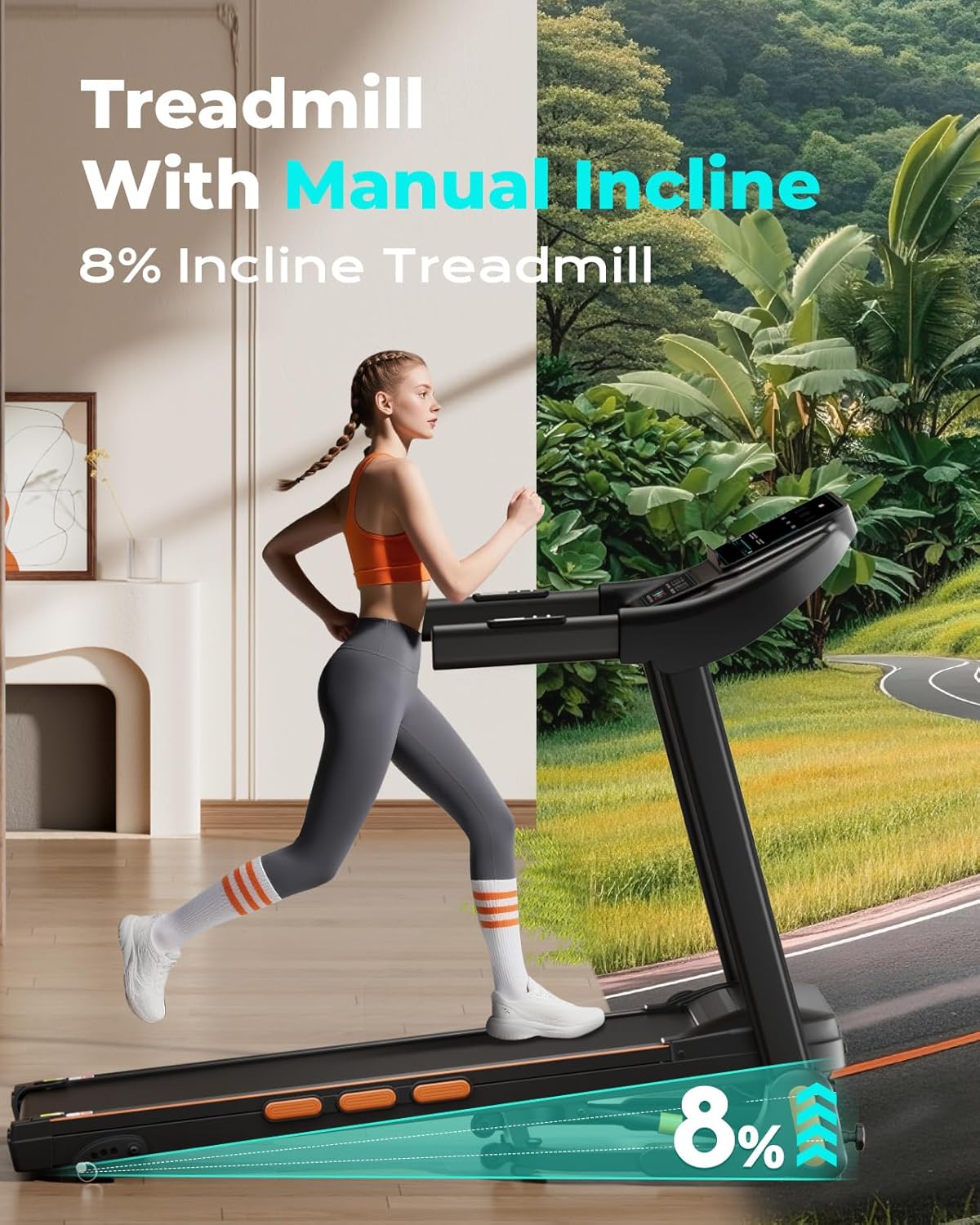 Treadmill for Home, 3.0HP Folding Treadmill with Incline, 300 lbs Capacity, Bluetooth & Heart Rate Sensor, Space-Saving Design - Image 5