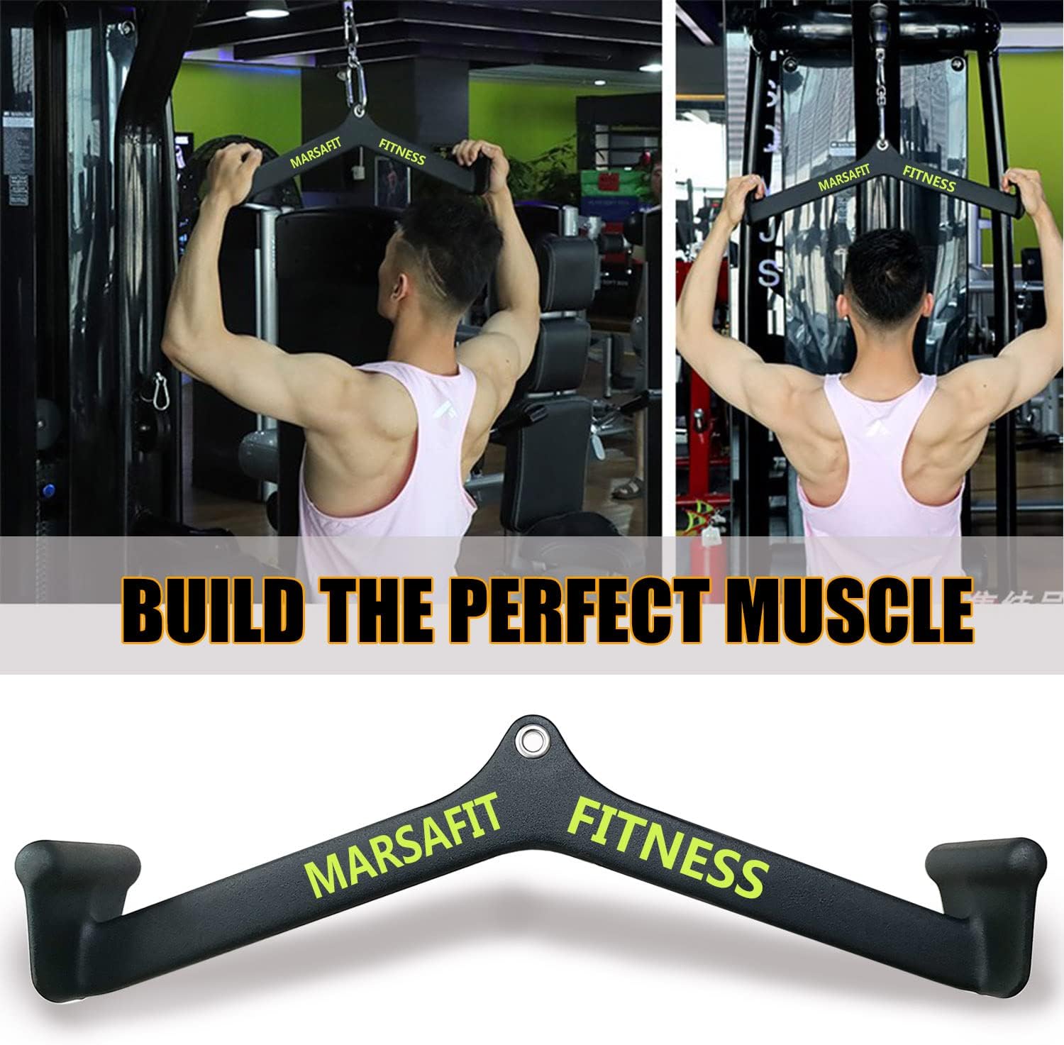 Home Gym Fitness Rowing T-bar V-bar Pulley Cable Machine Attachment, Bicep Curl Tricep Lat pulldown Bar Back Strength Training Handle Grips Lat Pull Down Bar for Seat Row Workout - Image 7