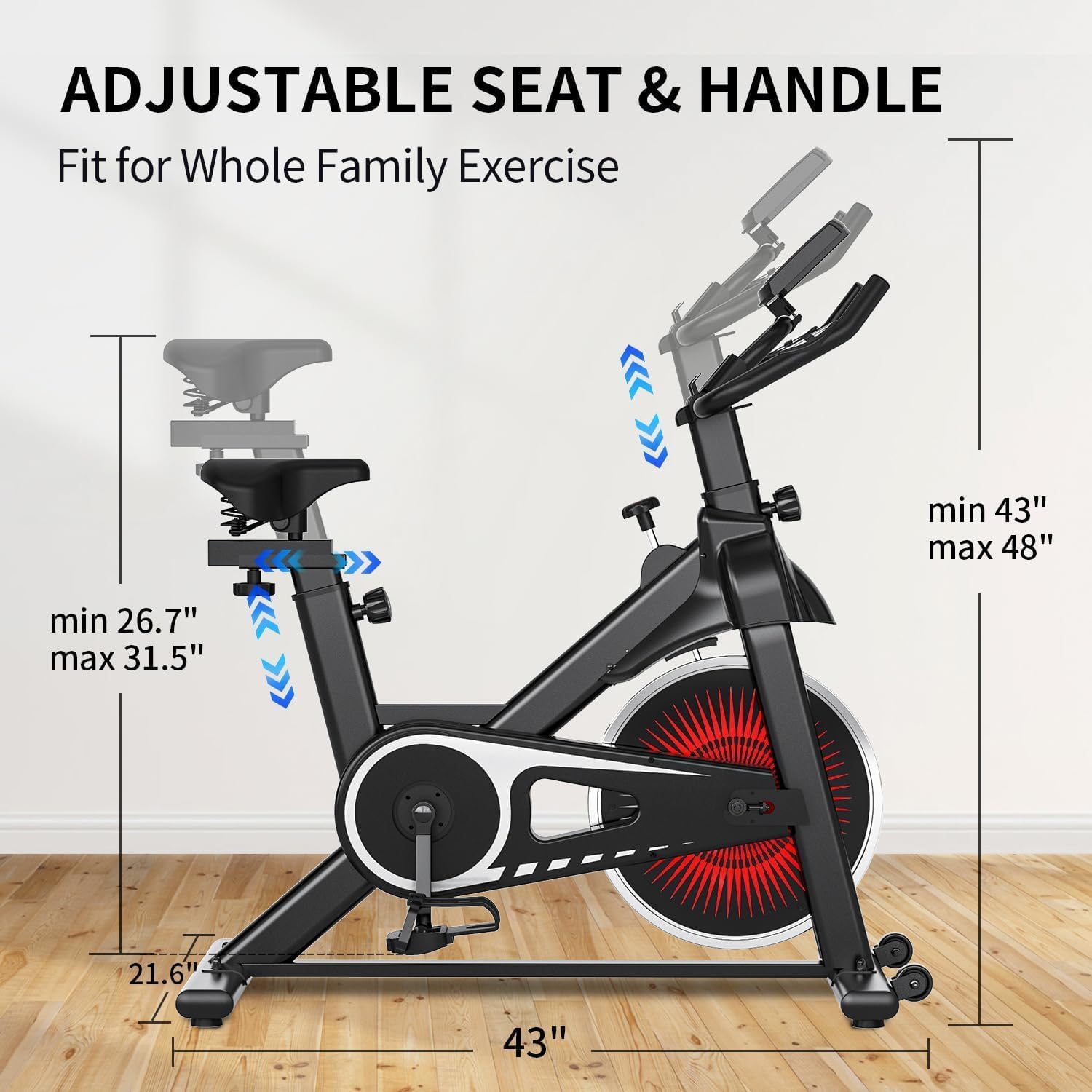 Exercise Bike,Adjustable Resistance Indoor Cycling Bike for Home Exercise - Stationary Bike with Smartphone Holder, LCD Display & Heart Rate Monitor - Image 5