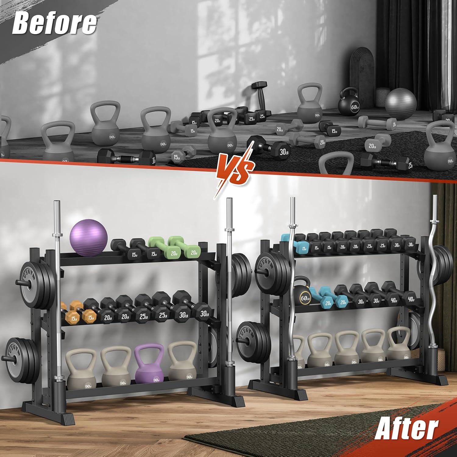 3-Tier Dumbbell Rack, 1200LB Capacity Adjustable Weight Rack for Home Gym, Heavy-Duty Weight Stand for Dumbbells Kettlebells & Weight Plates(Rack Only) - Image 7
