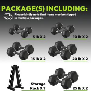 Hex Dumbbell Sets with Rack, 150-400 lb Rubber Encased Dumbbells for Strength Training, Exercise & Fitness, Home Gym Weight Set with Rack