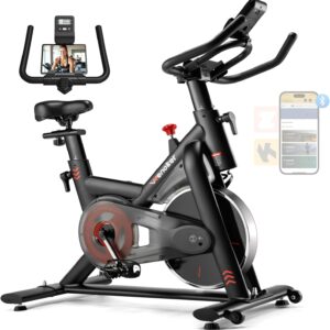 Exercise Bike for Home, 350 LB Heavy Duty Indoor Cycling Bike with Bluetooth APP Sync, Silent Belt Drive, LCD Monitor, Adjustable Seat & Handlebars, Smooth & Quiet Stationary Spin Bike for Cardio & Strength Training