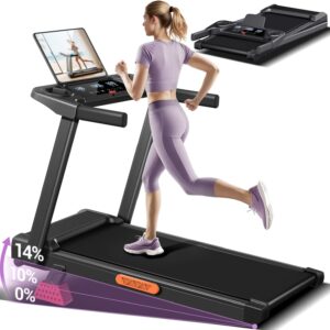 UAMY Treadmill with 14% Incline, 3-in-1 Treadmills for Home with Handle, 3.0HP Folding Treadmill, Three Touch Screen