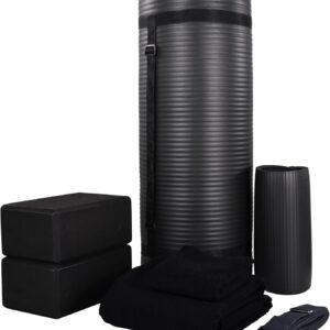 BalanceFrom 7-Piece Yoga Set with 71x24x1 Inches Extra Thick Mat and Carrying Sling – Includes 2 Blocks, Stretch Strap, 2 Towels, and Knee Pad for Home, Studio, and Gym Workouts