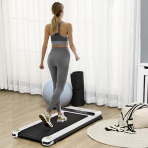 Soozier Under Desk Treadmill, Portable Walking Pad with Foldable Wheels, Remote Control, LED Display, 264 lbs Weight Capacity