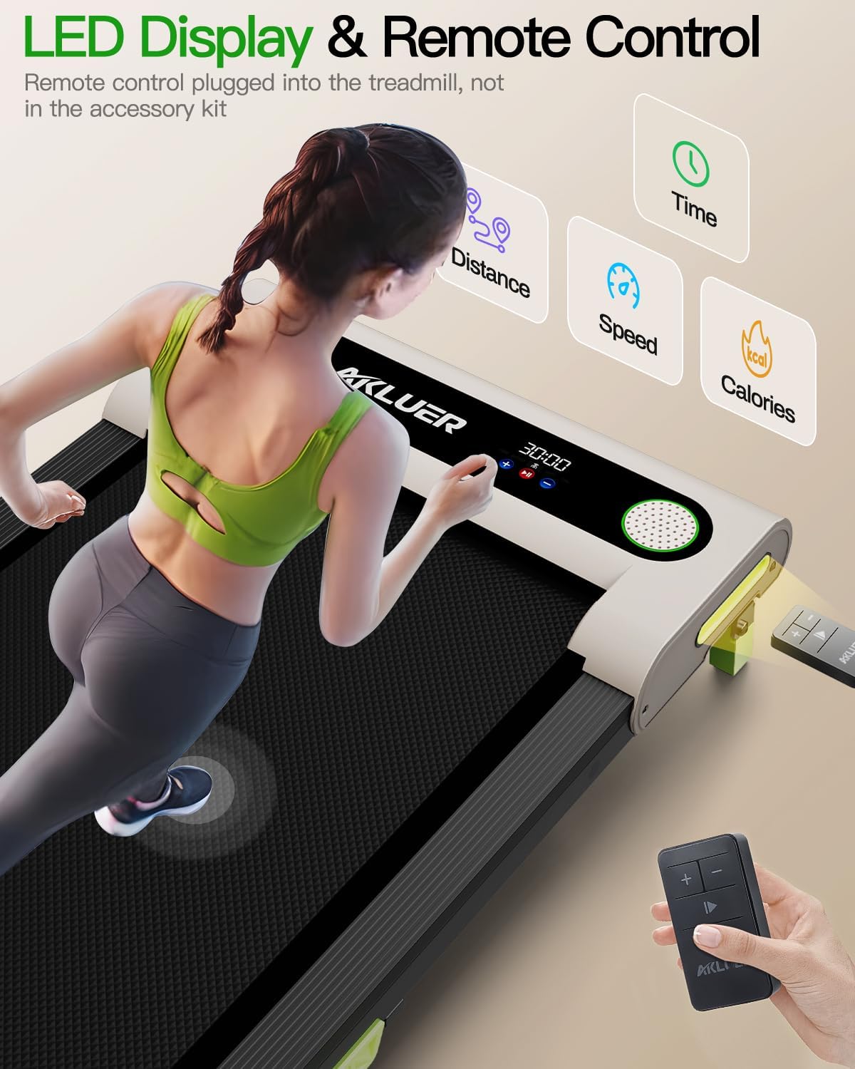 AKLUER Walking Pad with Incline, Under Desk Treadmill for Home, 2.5HP Portable Treadmills with Remote Control, 4 in 1 Incline Treadmill with LED Display - Image 5