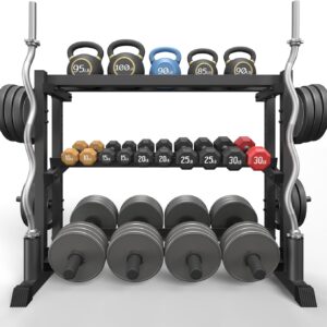 3-Tier Dumbbell Rack, 1200LB Capacity Adjustable Weight Rack for Home Gym, Heavy-Duty Weight Stand for Dumbbells Kettlebells & Weight Plates(Rack Only)