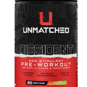 Unmatched Dissident Non Stim Pre Workout Powder for Men & Women | Citrulline, Beta Alanine, Peak ATP | Natural Flavors & Sweeteners | 20 Servings (Blood Orange Lime)