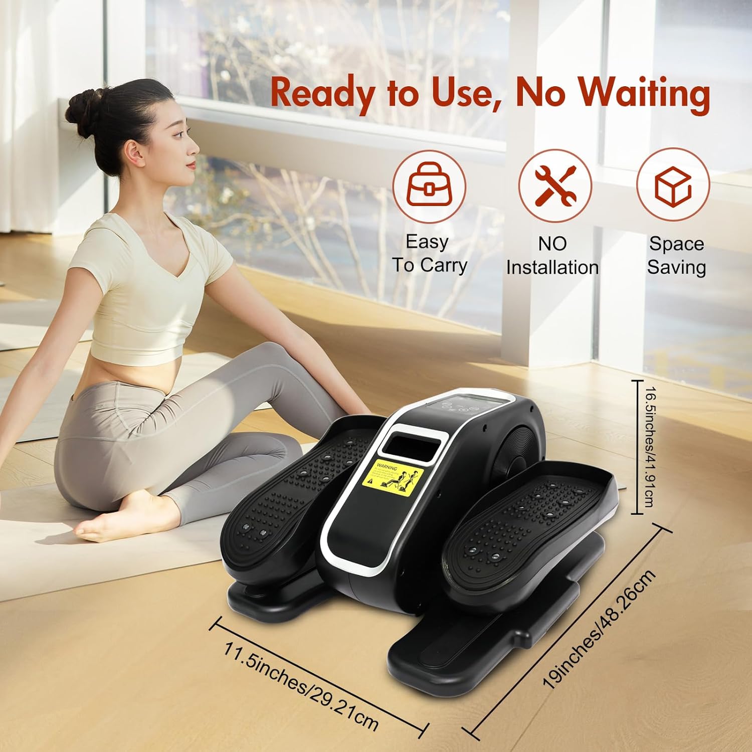 Under Desk Elliptical Machine, Electric Ellipse Leg Exerciser While Sitting for Seniors with Remote Control, 12 Adjustable Speeds, Resistance Bands and Straps, Compact Pedal Exerciser for Home Office - Image 5
