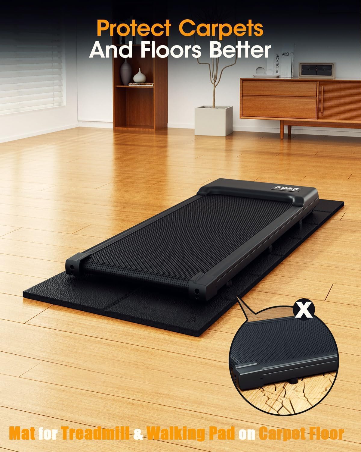 Treadmill Walking Pad Mat for Carpet, for Hardwood Floors, 68x24 Mat for Under Treadmill/Walking pad/Bike on Carpet, 1/4" Thick Exercise Equipment Mat, No Slip, Noise Shock Absorption - Image 4