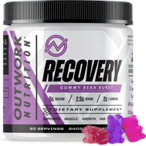 Outwork Nutrition Post Workout Recovery Powder – Creatine Monohydrate, KSM-66 Ashwagandha & Tart Cherry – Speeds Recovery, Eases Soreness – Creatine Powder for Men & Women, Gummy Bear Burst, 230 Gr