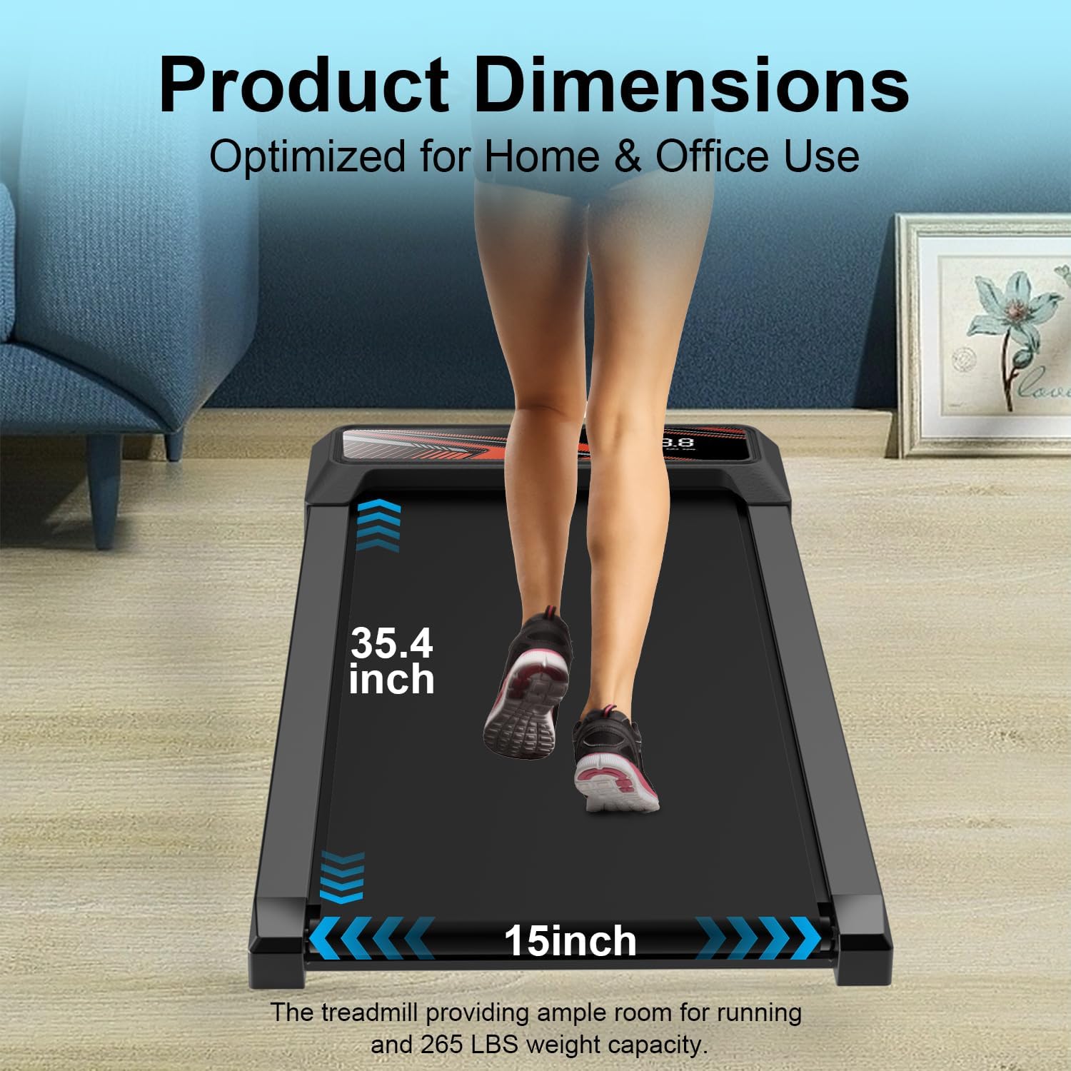 Under Desk Treadmill, Walking Treadmill Pad, 2.5 HP 265 Lbs Low Noise Walking Pad Incline LED Display with Remote Control Walking Jogging Running Machine, Treadmills for Home and Office - Image 6