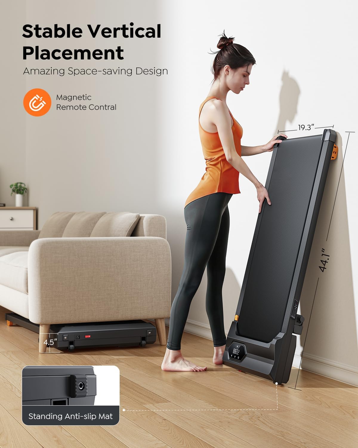 Walking Pad Treadmill with 10% Incline, Under Desk Treadmill, Compact Portable Treadmills for Home Office, 285lbs Capacity, APP/Remote Control, Exercise Anytime, Low-Noise - Image 7