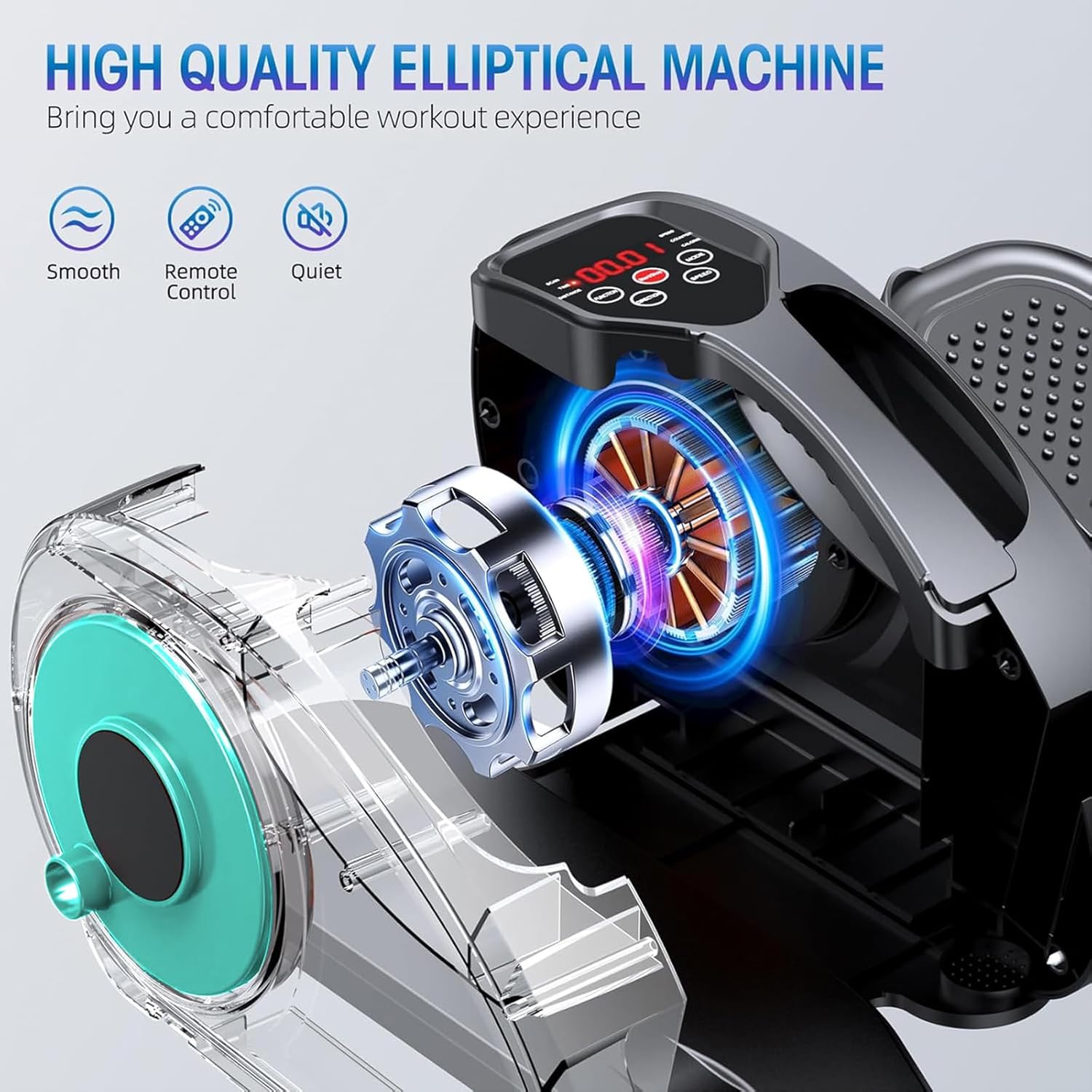 Under Desk Elliptical, Electric Foot Pedal Exerciser, Fully Assembled Seated Elliptical, Compact Portable Elliptical Machine Trainer with Remote Control, Mini Elliptical Leg Exerciser for Home - Image 2