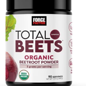 Force Factor Total Beets Organic Beetroot Powder Superfood to Boost Daily Nutrition, USDA Organic, Vegan, Gluten-Free, and Non-GMO Beet Supplement, Unflavored, 90 Servings
