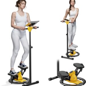 Twist Stepper Machine with Adjustable Handlebar, Added Waist Twisting Function, Quiet Stair Stepper for Exercise at Home, Mini Stepper Machine with 300 LBS Capacity, Fitness Stepper with LCD Monitor