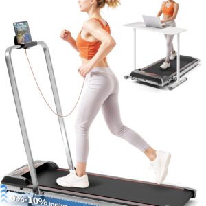 Walking Pad Treadmill with 10% Incline, 450LBS Capacity 2.5HP Under Desk Treadmill LED Display, 4 in 1 Portable Small Treadmills with Handle Bar Remote Control for Home Office Black