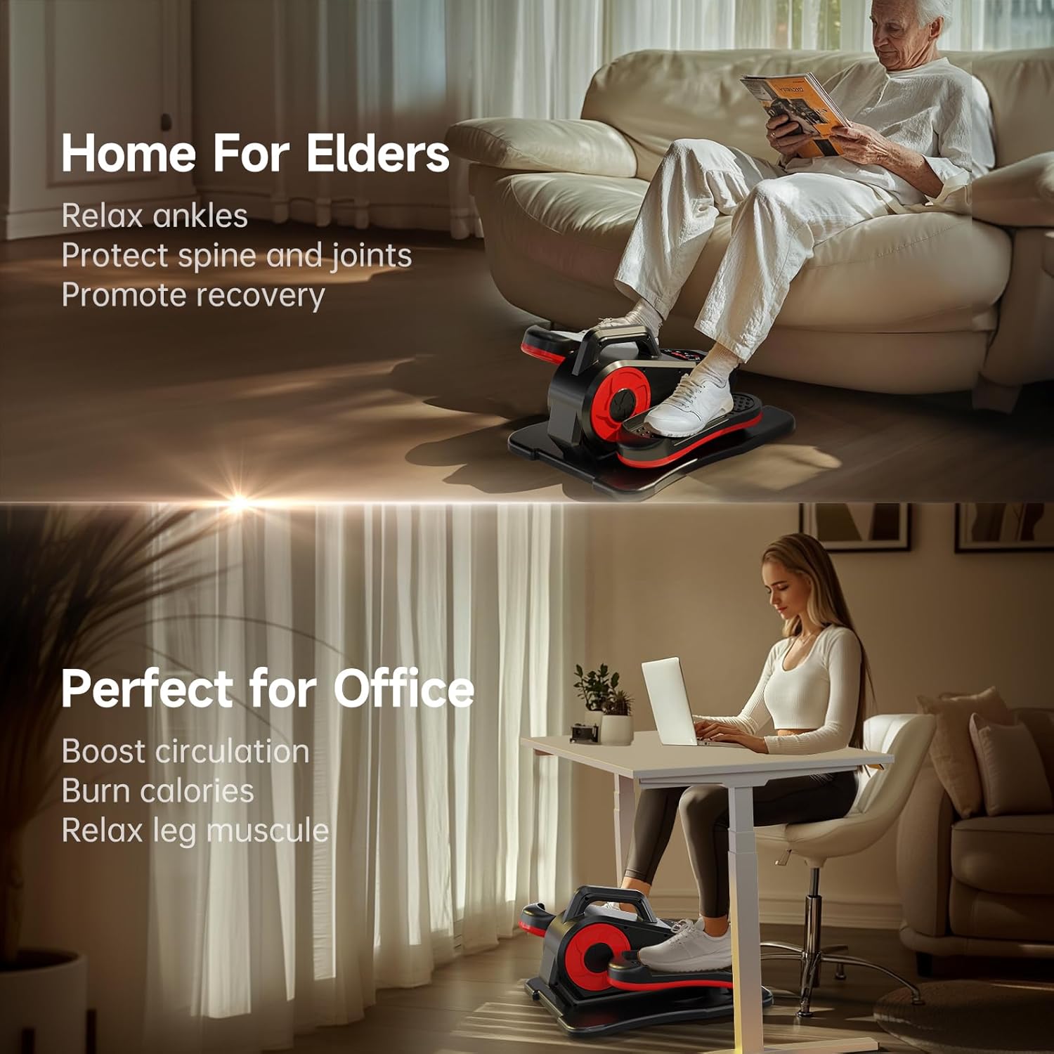Foot Exercise Machine, Quite & 12 Adjustable Speeds Seated Pedal Exerciser LCD Display & Smooth for Home and Office, Low Impact Foot Peddler Exerciser While Sitting for Seniors - Image 2