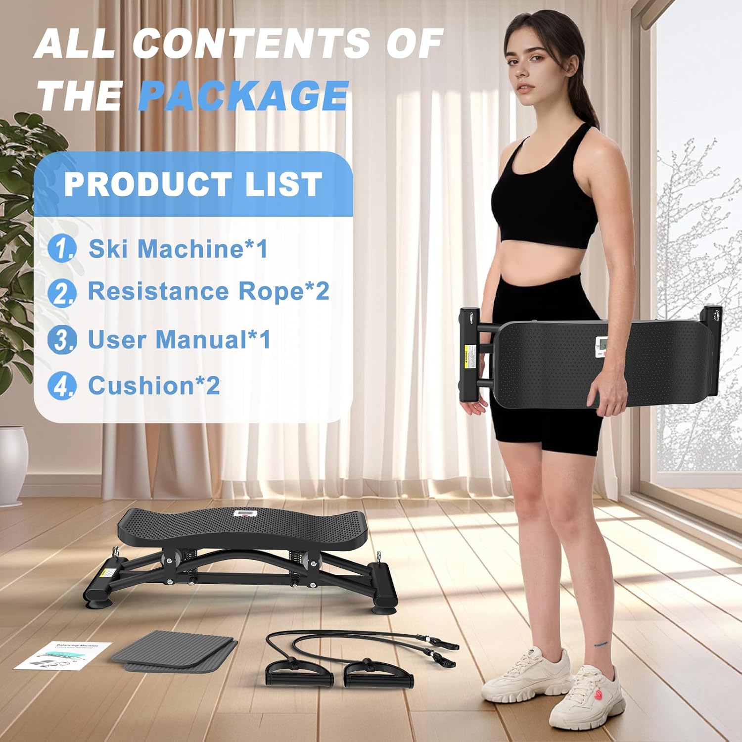 Balancing Machine for Full Body Workout,Simulated Ski Full Body Cardio Workout Equipment,Sliding Ski Simulator with Resistance Bands,Portable Twist Balance Trainer Featuring LCD Display - Image 6