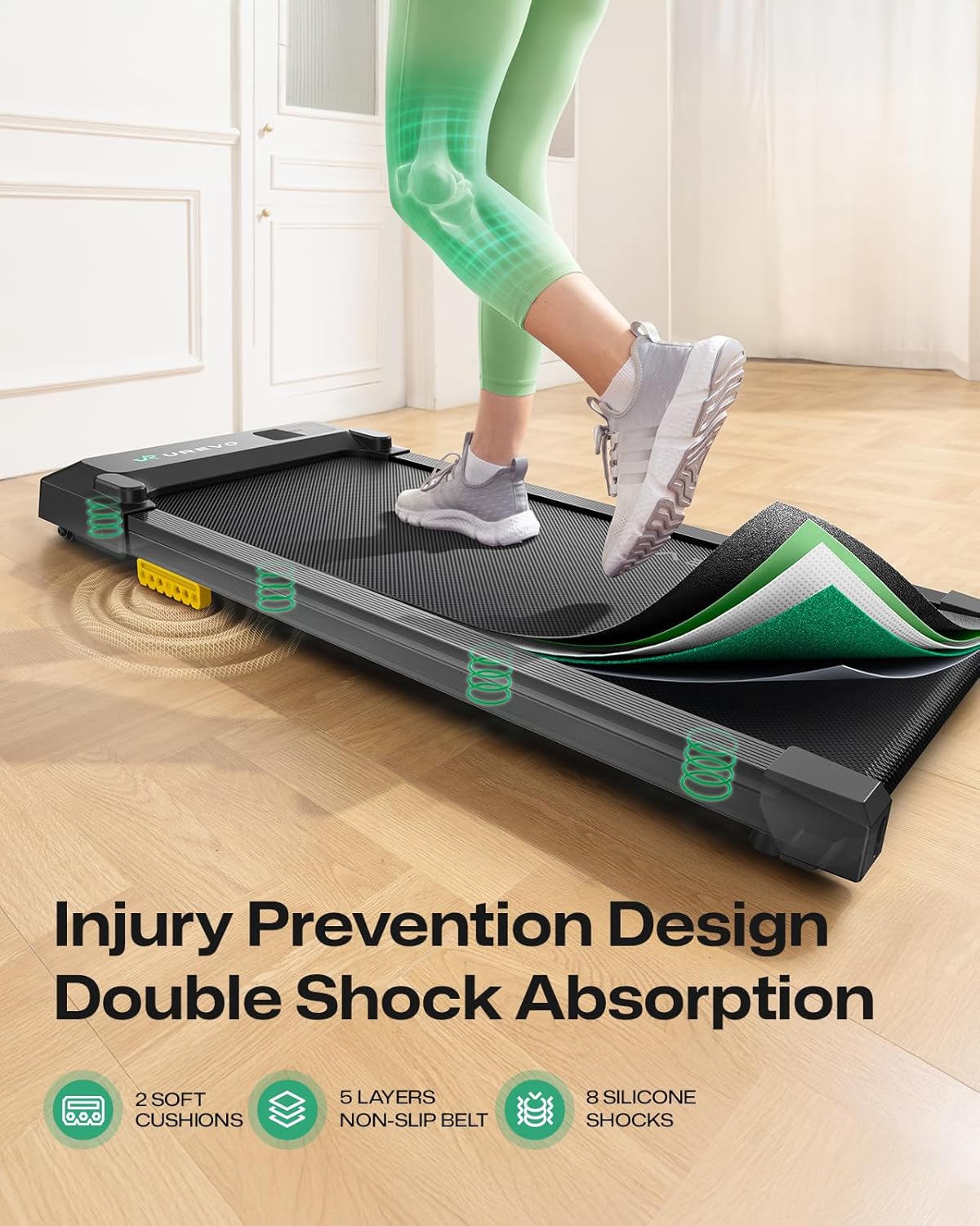 UREVO Smart Walking Pad, Compact Under Desk Treadmill with Double Shock Absorption, Quiet Operation, Workout APP with Track Insights and MIIT Mode, Plug and Play, Remote or APP Control for Home Office - Image 4