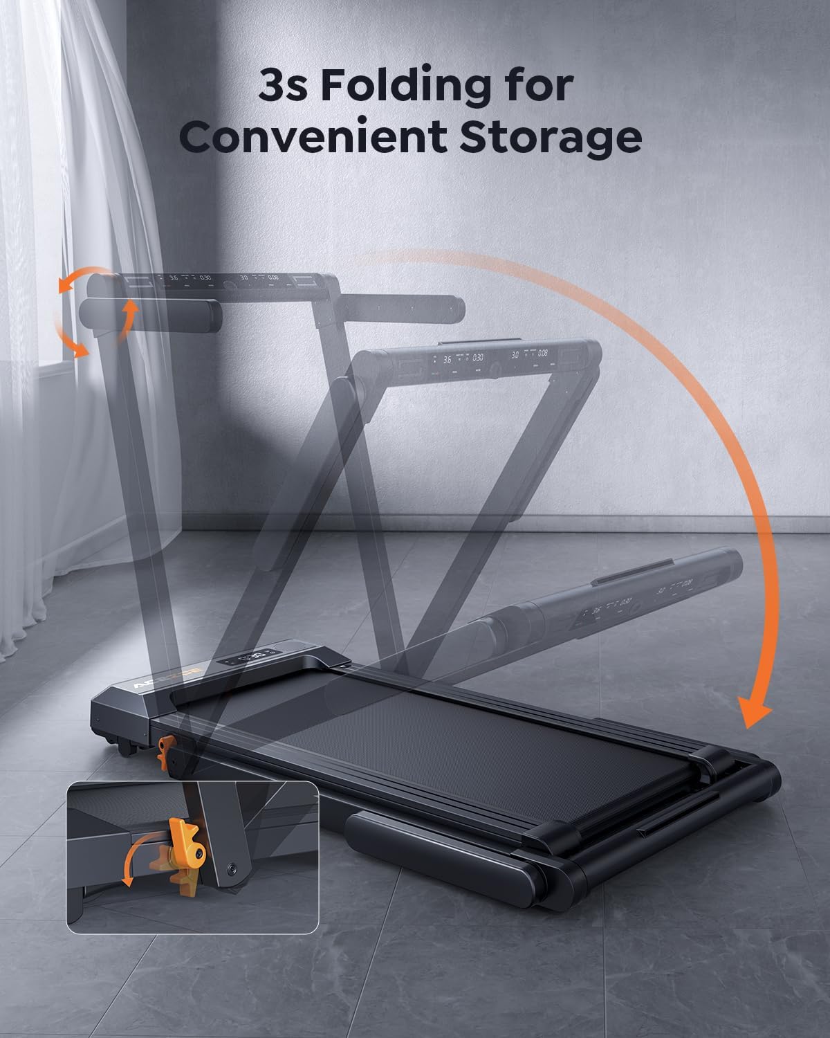 2 in 1 Folding Treadmills for Home Small Office, 2.5HP Walking Pad Treadmill with Handle Bar, 300lbs Capacity, Copmact Protable Treadmill with Smart APPs, 12 HIIT Modes and Touch Screen - Image 8