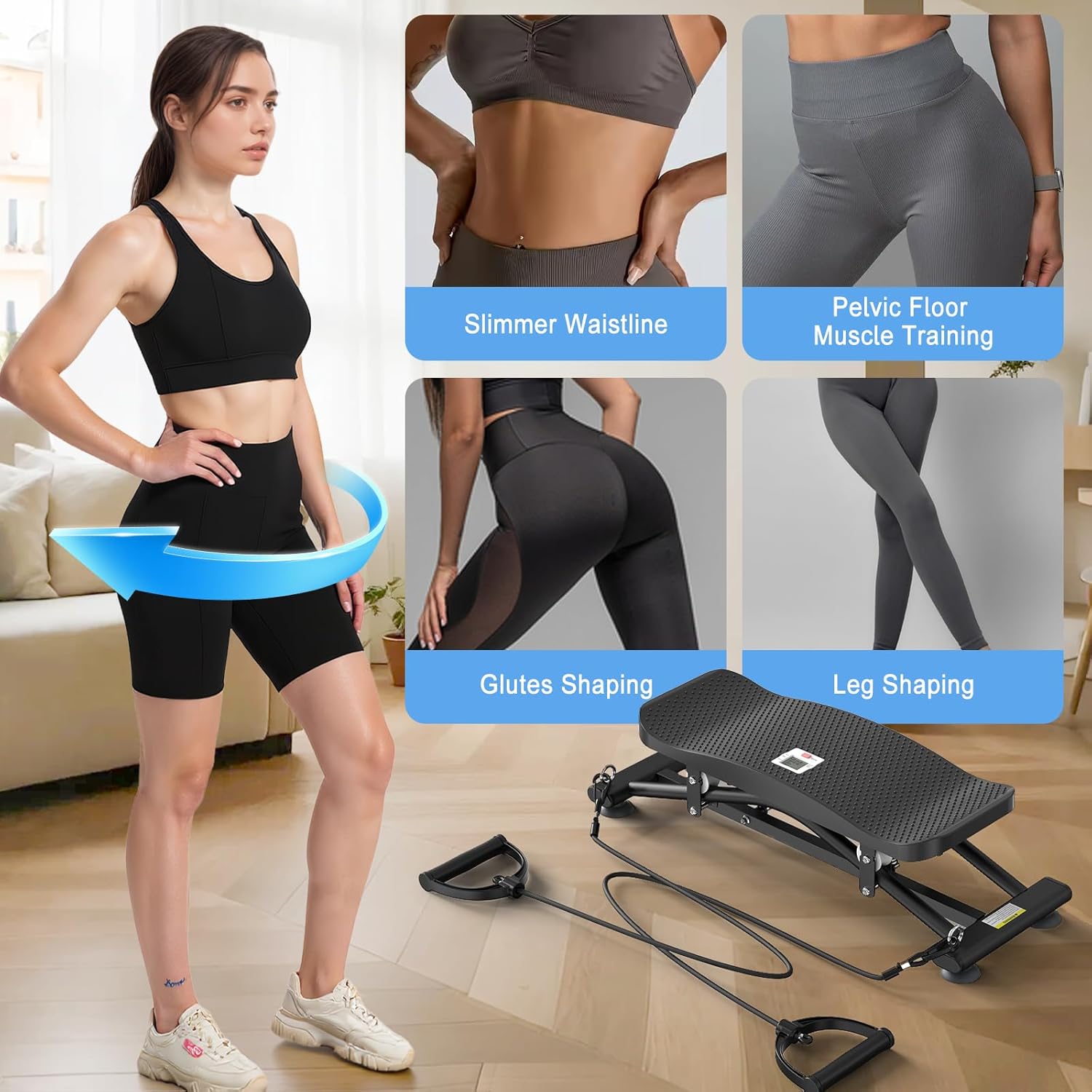 Balancing Machine for Full Body Workout,Simulated Ski Full Body Cardio Workout Equipment,Sliding Ski Simulator with Resistance Bands,Portable Twist Balance Trainer Featuring LCD Display - Image 2