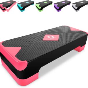 Adjustable Workout Aerobic Stepper, Aerobic Exercise Step Platform with 2 Risers, Exercise Step Deck for Fitness, 26.5″ Trainer Stepper with Non-Slip Surface Home Gym & Extra Risers Options