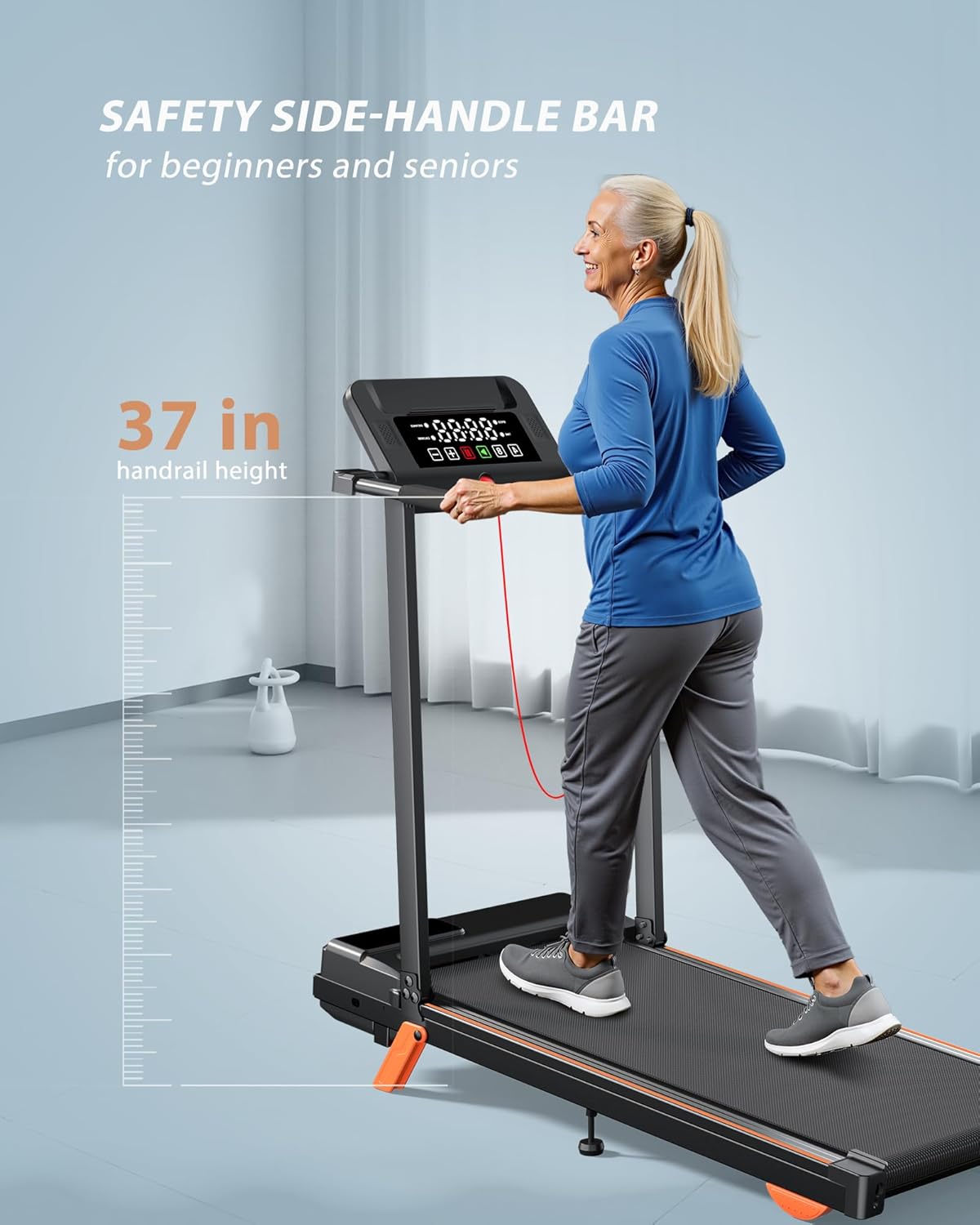 15% Auto Incline Treadmill for Home, Folding Treadmills 350LBS Weight Capacity, 3.5HP Portable Treadmills with Handle Bar/Console, Heavy Duty Treadmill Running Machine with Heart-Rate and Speaker - Image 4