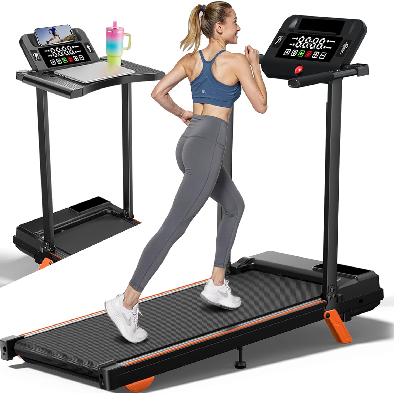 15% Auto Incline Treadmill for Home, Folding Treadmills 350LBS Weight Capacity, 3.5HP Portable Treadmills with Handle Bar/Console, Heavy Duty Treadmill Running Machine with Heart-Rate and Speaker