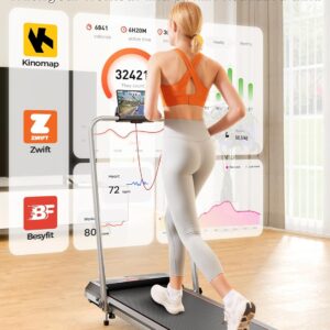 Walking Pad Treadmill with 10% Incline, 450LBS Capacity 2.5HP Under Desk Treadmill LED Display, 4 in 1 Portable Small Treadmills with Handle Bar Remote Control for Home Office Black