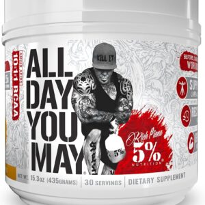 5% Nutrition Rich Piana AllDayYouMay BCAA Powder | Premium Intra & Post Workout Amino Acids, Hydration, Endurance, Muscle Recovery, Joint & Liver Support | 15.3 oz, 30 Servings (Mango Pineapple)