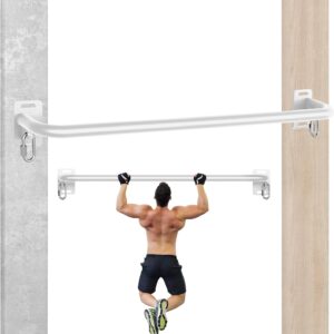 36″ Heavy Duty Pull Up Bar Wall/Joist Mounted, 600 LB Capacity, Multi-Grip Bar for Garage & basement rafter Use – All-in-One Workout Station with Carabiners & Space-Saving Design