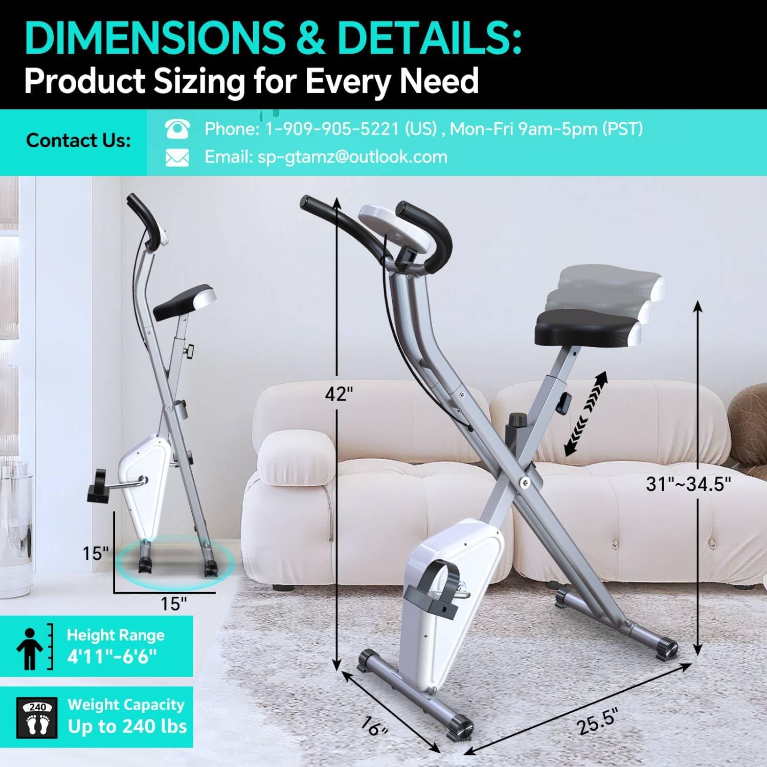 Portable Exercise Bike, Lightweight Stationary Bikes for Home Workout, Foldable Indoor Cycling Bike for Seniors, 240LB Capacity, Stepless Control Friction Resistance - Image 5