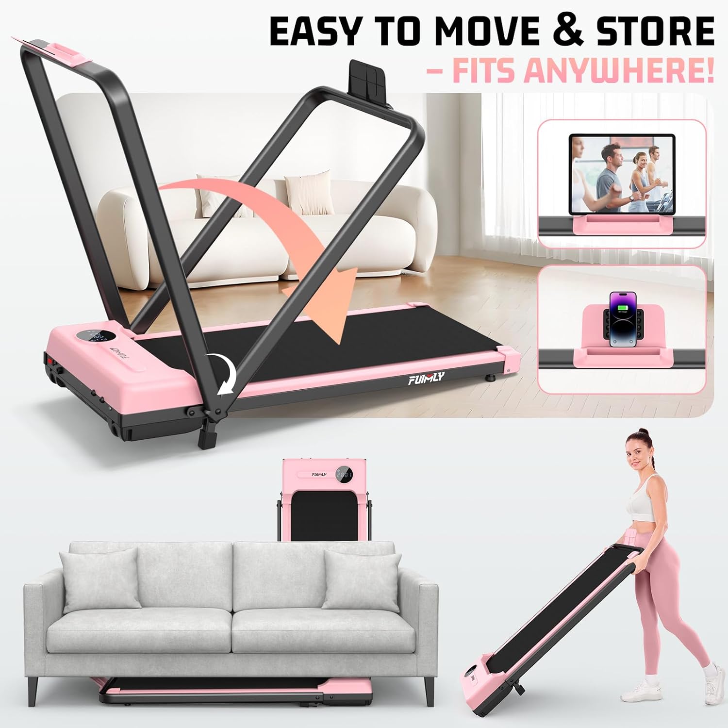 FUNMILY Walking Pad Treadmill with Incline, Foldable Treadmills for Home Office, Portable Walking Pad 300lbs Capacity, Remote Control, 2s Folding Treadmill - Image 7