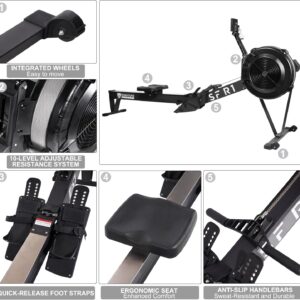 Fitvids Air Rowing Machine for Home,10-Level Adjustable Resistance Professional Indoor Rowers,Commercial Row Machines with LCD Display,Transport Wheels,Comfortable Seat,Adjustable Device Holder