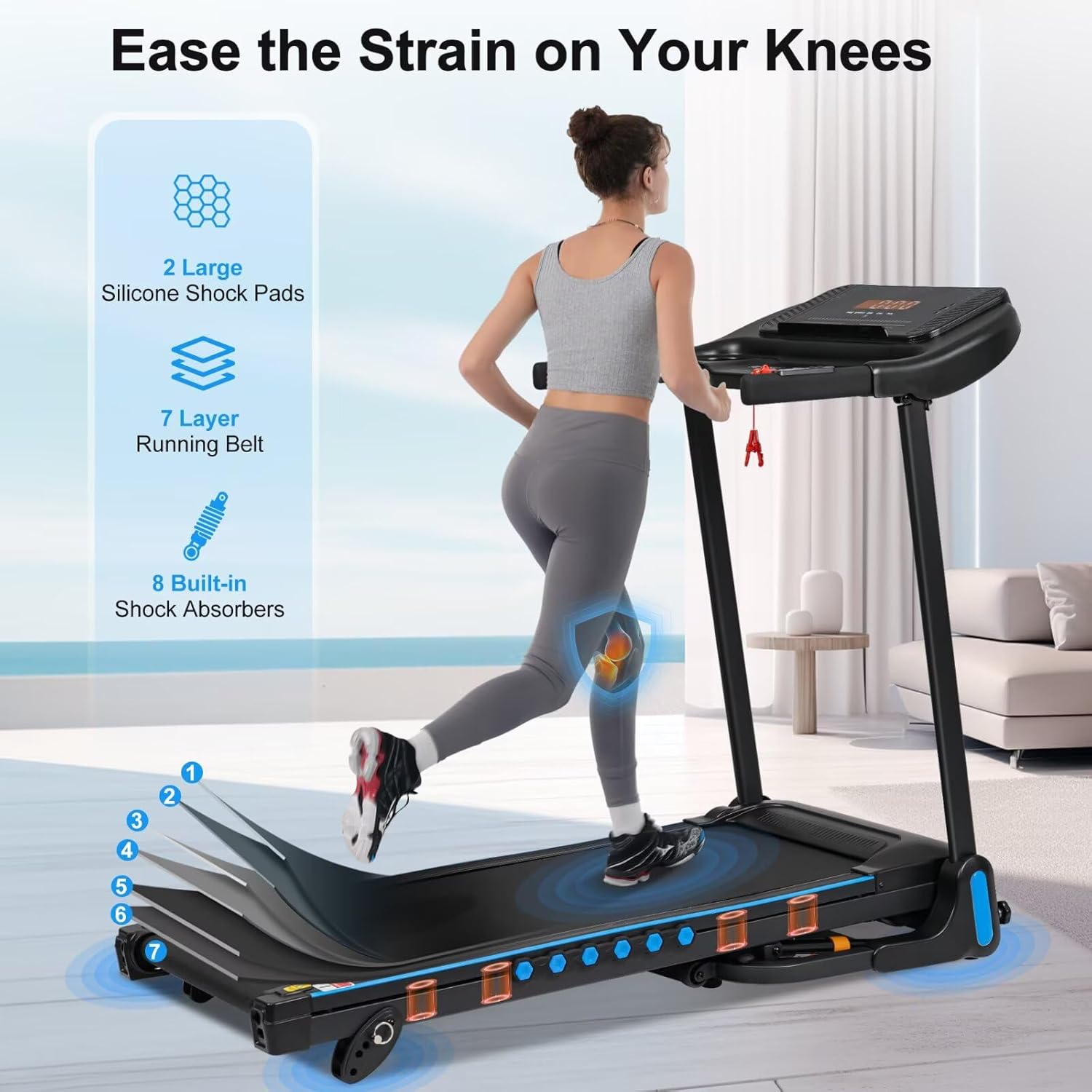 Merax Treadmill for Home, 10MPH Foldable Treadmills with Incline,Caminadora Eléctrica para Casa, 3.0HP Walking Pad Treadmills with 350LBS Capacity,Bluetooth,Pulse Monitor,2 Layers Shock-Absorbing - Image 7